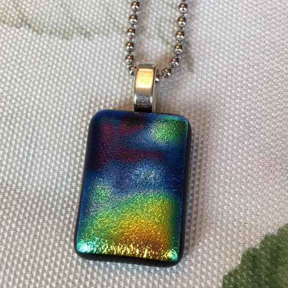 Dichroic Glass Irridescent Fade Pendant Necklace - Picture 1 of 6